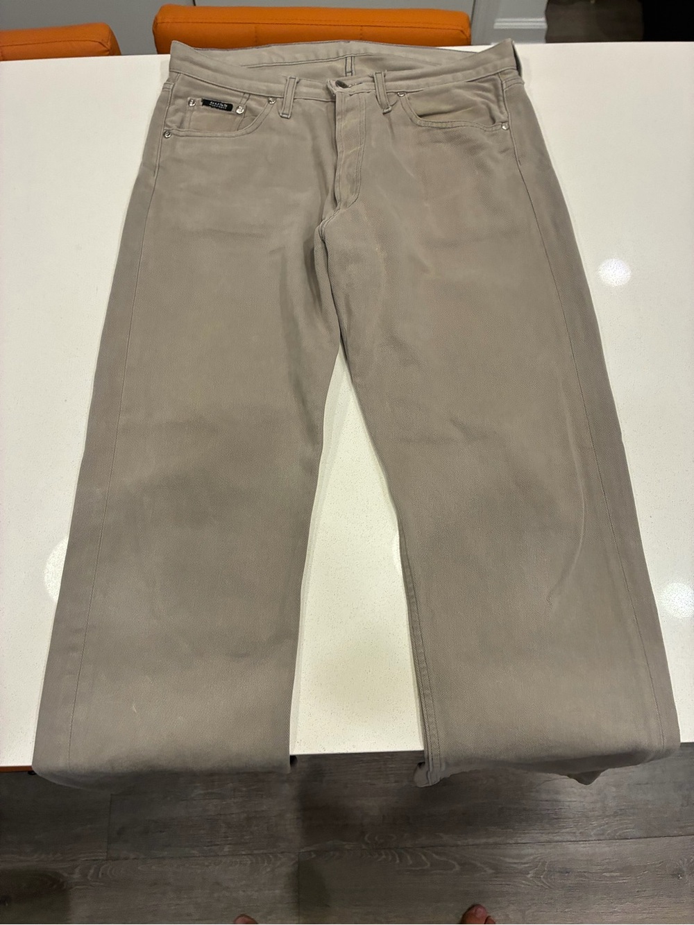 BOSS Hugo Boss Men's Beige Straight Jeans Denim Cotton Mid Rise Medium Wash 33